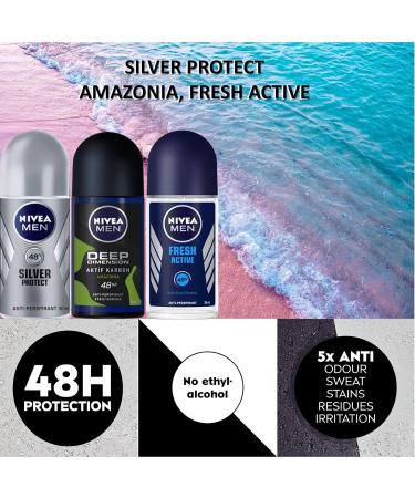 Nivea Deodorant Silver Protect - Amazonia Fresh Active Roll-On (1.7 OZ Pack of 3) | Alcohol-Free Antiperspirant 48 Hour Protection - International Shipping Available - Buy Online on GoSupps.com