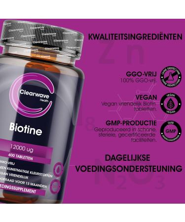 Biotin Hair Growth Supplement 12000 mcg High Strength 400 Tablets 13 Month Supply Vegan Made in the UK by Clearwave Health - Buy Online on GoSupps.com