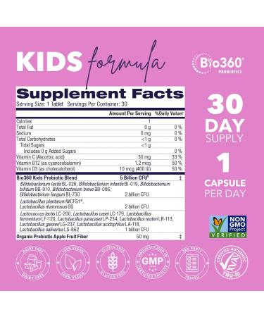 Bio360 Probiotics for Kids - 15 Strains & 5 Billion CFU Supports Brain, Immune & Digestive Health - Kids Probiotic Chewable with Organic Prebiotics for Gut & Constipation, Mixed Berry Flavor, 30 Count 30 Count (Pack of 1) - Buy Online on GoSupps.com