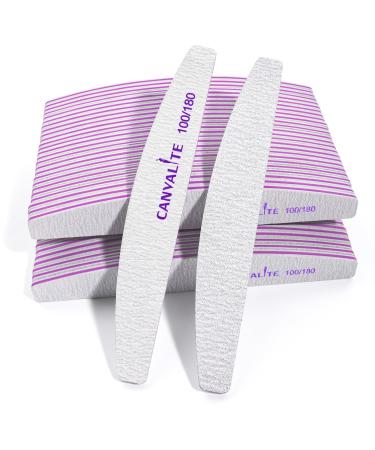Canvalite 50stk nail files for gelnail professional nail files 100/180 files for gel nails nail buffer block double -sided nail file professional washable and reusable (50 pc moon 100/180)