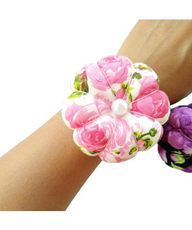 CUSHYSTORE Floral Small Wrist Pin Cushion with Adjustable Strap - Purple + Pink | 2.75'' x 2.75'' x 1.25 - Buy Online on GoSupps.com