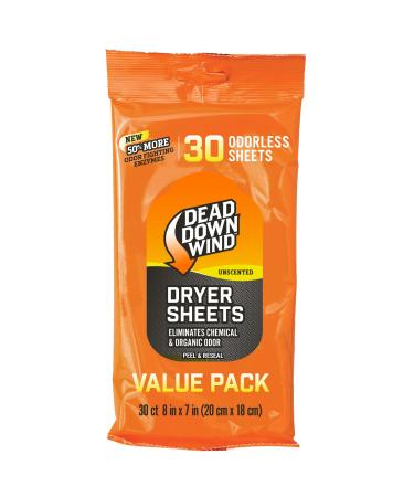 Dead Down Wind Dryer Sheets Odorless/Unscented -30 ct