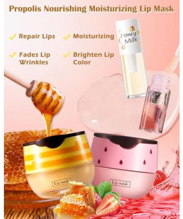 2PCS Strawberry Lip Balm Honey Pot Lip Mask & Hydrating Lip Glowy Oil Lip Care Set Lip Moisturizing Treatment Nourishing Lip Gloss Reduce Lip Line & Plump Dry Cracked Lip Scrub Exfoliator -Set B - Buy Online on GoSupps.com