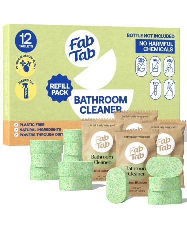 Bathroom Cleaning Spray Refill Tablets - All-Purpose Cleaner Spray Tablets - Natural Cleaning Products - Plant-Based - Citrus Scent- No Harsh Chemicals - (bottle not included) (12) 1 Count (Pack of 12)