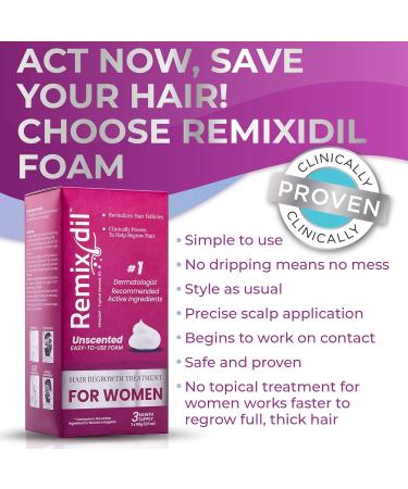 Remixidil Women's 5% Minoxidil Foam - Clinically Proven Hair Regrowth Treatment | 3-Month Supply | No Scalp Irritation - Buy Online on GoSupps.com