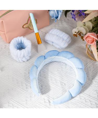 Jspupifip Spa Headband Set with Washband, Scrunchies, Cuffs for Face Washing - Makeup and Hair Accessory for Women and Girls (4 Blue) - Buy Online on GoSupps.com