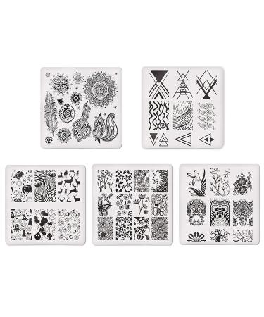 Summer Nail Stamping Plates Set with Stamper & Scraper - 10 Image Templates for Manicure DIY - Animal, Flower, Lace Designs - Includes Storage Bag - Buy Online on GoSupps.com