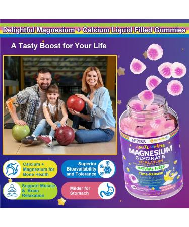 Neviss Magnesium Glycinate + Calcium Filled Gummies for Adults and Kids 4+ Kids Sleep Gummies Melatonin Free Sugar Free Magnesium Supplement with B6 D3 L-Theanine for Zzz & Relax Brain Bone Muscle - Buy Online on GoSupps.com