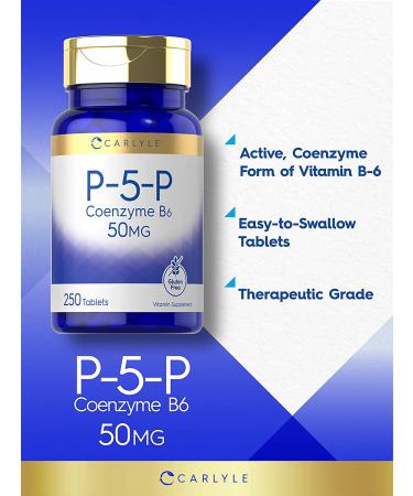 Carlyle P5P Vitamin B6 50mg | 250 Vegetarian Tablets | Gluten-Free & Non-GMO Coenzyme B6 - Buy Online on GoSupps.com
