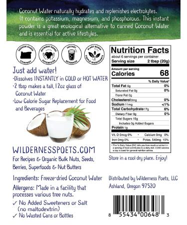 Wilderness Poets Instant Coconut Water Powder 4 oz - Freeze Dried Hydration - Buy Online on GoSupps.com
