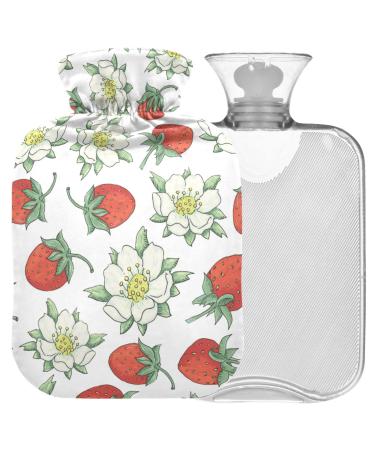 Naanle flower strawberry hot water bottle with cover transparent hot water bottle 2l large hot hot water bottle for bed hand feet warmer pain relief heat and cold therapy