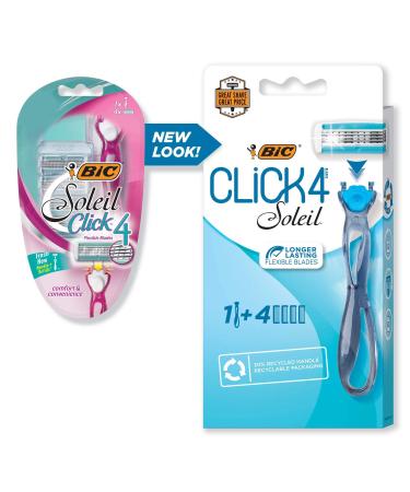 BIC Soleil Bella Click Women's 4-Blade Disposable Razor, 1 Handle and 4 Cartridges 1 Handle & 4 Cartridges