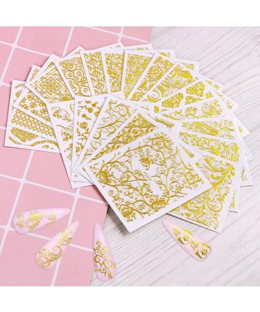 KISSBUTY Gold Flowers Nail Art Sticker - 20 Sheets Metallic Floral Vine Decals for Manicure - Buy Online on GoSupps.com