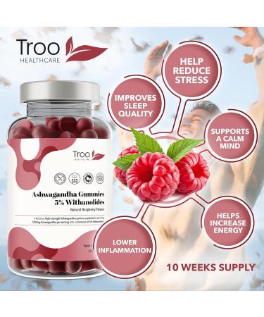 1200mg Ashwagandha Gummies - 150 Natural Raspberry Flavour Chewables - Vegan & Gluten-Free Supplement with 5% Withanolides - 2 Months Supply - Buy Online on GoSupps.com