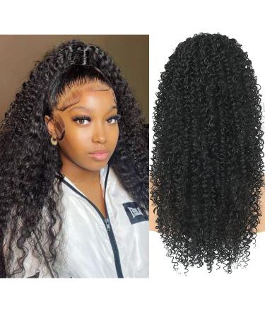 Oseti Kinky Curly Ponytail Drawstring Ponytail for Black Women Deep Curly Kinky Ponytail Curly Ponytail Drawstring Kinky Ponytail 1B Synthetic Black Kinky Curly Ponytail Extension Instant Clip in Extension Deep Curl 26in...