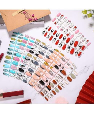 Maitys 216 Pieces Short Coffin Press on Nails Glitter Glossy Full Cover - Elegant Pattern False Nails for Nail Salon & DIY Decoration - Buy Online on GoSupps.com