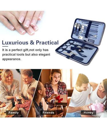 Manicure Set Professional Pedicure Kit Nail Clippers Kit - 18 pcs Nail Care Tools - Grooming Kit with Luxurious Upgraded Travel Case (Dark Blue) - Buy Online on GoSupps.com