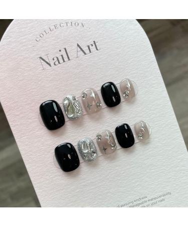 Handmade Nail Art Black Halo Dyed Short Style Compatible with Wearing Fake Nail Patches(M) - Buy Online on GoSupps.com