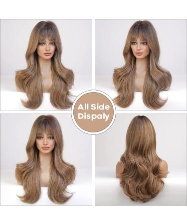 HAIRCUBE Ombre Brown Wig with Bangs | Long Wavy Synthetic Wig for Women - Buy Online on GoSupps.com