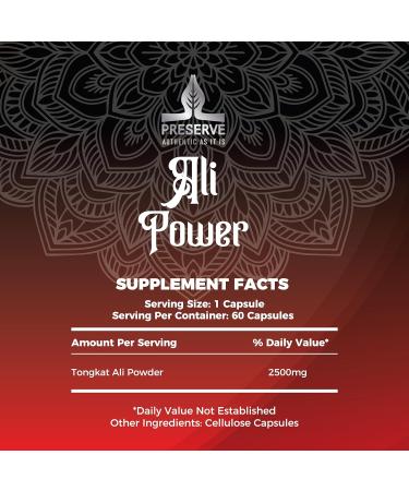 PRESERVE Tongkat Ali 2500mg - 60 Capsules | NFS Certified Longjack Extract Supplement for Men & Women | 2-Month Supply of Long Jack Root Powder Pills - Buy Online on GoSupps.com