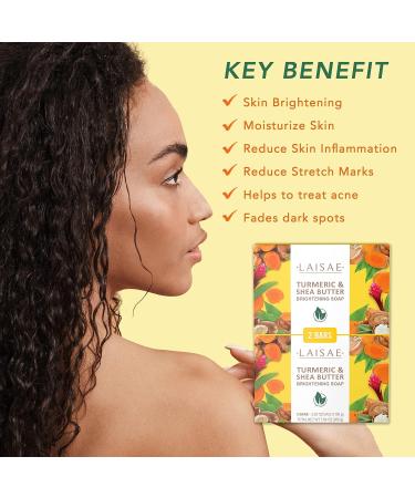 LAISAE Turmeric Brightening Soap for Face & Body - Shea Butter, Acne Scars, Dark Spots, Uneven Skin Tone - Vegan, Cruelty-Free - 3.52 oz (2 Bars) - Buy Online on GoSupps.com