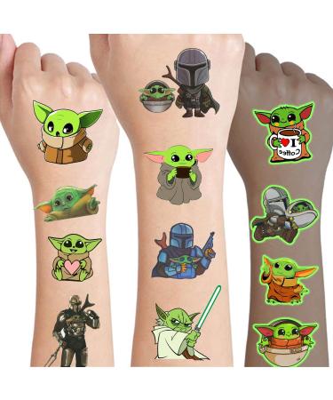 120 Pcs Baby Yoda Luminous Temporary Tattoos  Glow In The Dark Waterproof Grogu Tattoos Stickers Birthday Party Supplies Decorations Favors for Kids Boys Girls (6 Sheets) Style 1