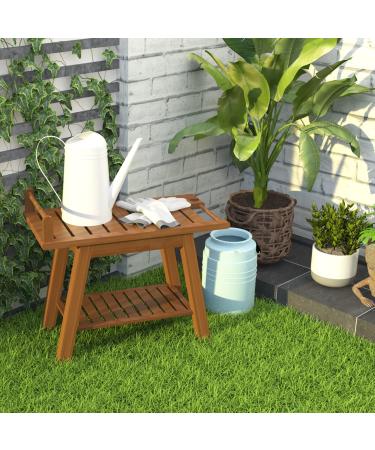 ETECHMART 2-Tier Bamboo Shower Bench 24 Inch Spa Stool with Storage Shelf - Brown - Buy Online on GoSupps.com