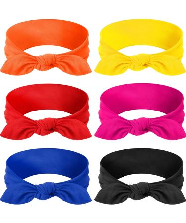 Headbands Boho Bow Bandana Knot Headwrap Retro Elastic Rabbit Ear Hairband for Girls and Women (6 Pieces Solid Color Style )