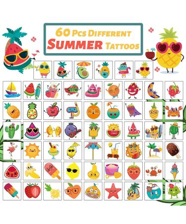 240 Pcs Summer Fruit Temporary Tattoos for Kids | Waterproof Bulk Stickers | Hawaiian Themed Toys | Perfect for Summer Party and Goody Bags | 60 Designs Pineapple Watermelon Coconut - Buy Online on GoSupps.com