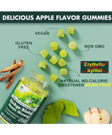 2 Pack Ginkgo Biloba 120mg Gummies | Memory & Focus Supplement with Panax Ginseng  Phosphatidylserine & Turmeric | Sugar Free | Brain Clarity & Energy Boost - Buy Online on GoSupps.com