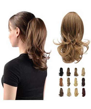 Sofeiyan 13" Ponytail Extension Long Curly Ponytail Clip in Claw Hair Extension Natural Looking Synthetic Hairpiece for Women Golden Brown to Ash Brown Golden Brown to Ash Brown 13"Claw Clip in