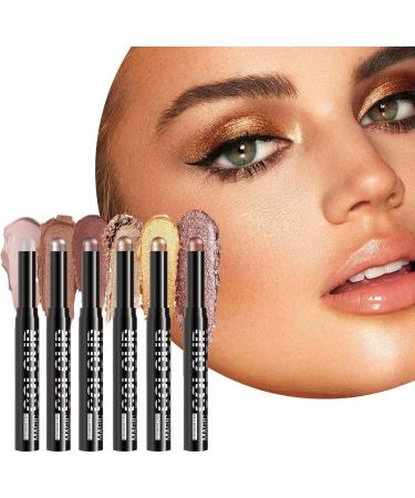 Glitter Eyeshadow Stick - Waterproof Eye Pencil in 6 Shades Soft Cream Texture Easy Glide-On Application | Gift Choice Stick for Long-Lasting Shine - Buy Online on GoSupps.com
