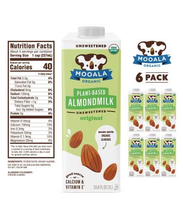 Mooala Organic Almondmilk Unsweetened 1L (Pack of 6) | Shelf-Stable Non-Dairy Gluten-Free Vegan Beverage | No Added Sugar - Buy Online on GoSupps.com