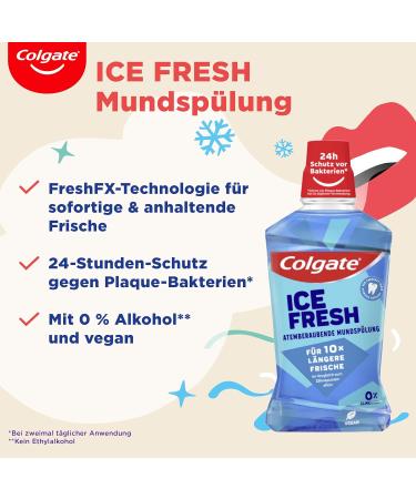Colgate Mouthwash Ice Fresh 6x500 ml - Antibacterial Alcohol-Free Oral Care for Immediate & Persistent Freshness - Optimal Protection - Buy Online on GoSupps.com