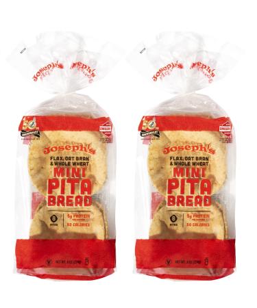 Joseph's Low Carb MINI Pita Bread 2-Pack, Flax, Oat Bran and Whole Wheat, 5g Carbs Per Serving, Fresh Baked (8 Per Pack, 16 MINI Pita Breads Total) 8 Ounce (Pack of 2)