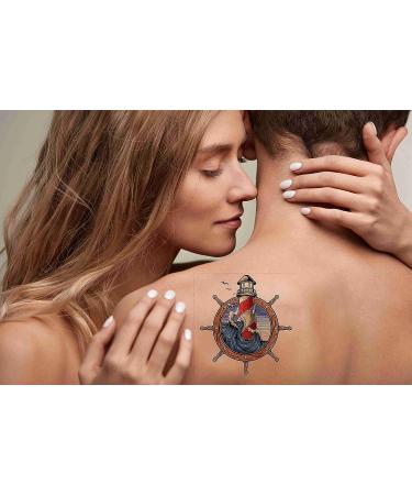 Artsure Ship Wheel Lighthouse Wave Sky Temporary Fake Tattoos - 6 Sheets - Men Adults Neck Arm Chest Women - 3.7 x 3.7 Inch - Buy Online on GoSupps.com