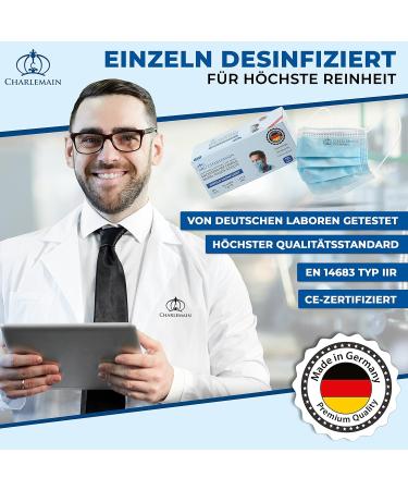 Charlemain 50x EN 14683 Type IIR Medical Face Masks - Made in Germany 3-Layer BFE 99.9% Latex-Free One-Way Protection Blue (50 Pack) - Buy Online on GoSupps.com