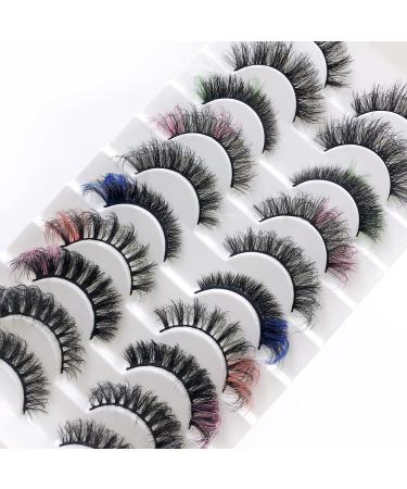 YUANBAO 10 Pairs Colored Lashes Russian Strip Lashes with Color 10 Styles Color Eyelashes Mix Wispy Faux Mink Lashes Cat Eye Lashes Fluffy Long False Eyelashes Reusable D Curl Lash Strips (mix)