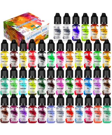 Alcohol Ink Set  42 Bottles Vibrant Colors High Concentrated Alcohol-Based Ink, Concentrated Epoxy Resin Paint Colour Dye, Great for Resin Petri Dish, Painting,Tumbler Cup Making,Coaster,10ml Each