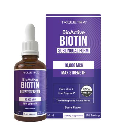 Biotin Hair Support for Women Organic 10000mcg USP Grade Premium Liquid Supplement for High Absorption Supports Healthy Hair Skin & Nails Berry Flavor 180 Servings 2 oz