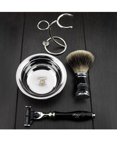 Luxury Black Men's Shaving Set | Haryali London - 3 Edge Razor Brush Stand & Bowl - International Shipping Available - Buy Online on GoSupps.com