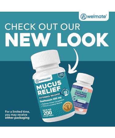 WELMATE Mucus Relief Guaifenesin 600mg Extended-Release Tablets - 200 Ct - 12 Hr Support for Cough, Nasal & Chest Congestion, Infections, Colds, Allergies - Expectorant for Temporary Relief - Buy Online on GoSupps.com