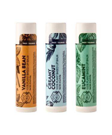 Crate 61 Lip Balm 3-Pack with USDA Organic ingredients Flavored with Premium Essential Oils and Organic Flavors for Men and Women (3 Pack Medley) Medley 1 Count (Pack of 3)