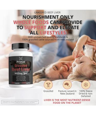 Primal Being Grassfed Beef Liver - 3000mg Freeze Dried Capsules - Pasture Raised in New Zealand - Natural Beef Organ Supplement - Liver Supplement for Energy and Wellness - 180 Count - Buy Online on GoSupps.com