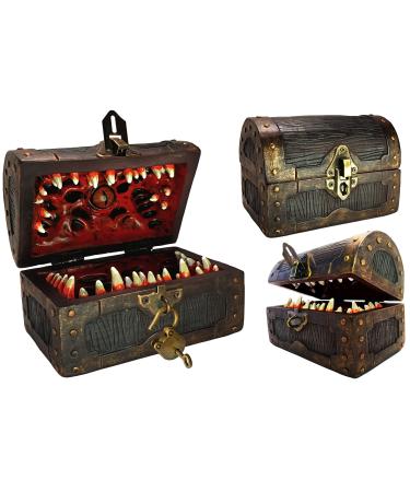 Conjurer Co. Mimic Dice Chest Storage Box | Free Lock & Key | Compatible with Dungeons & Dragons Players, Dungeon Master/DM RPG Gaming | Holder Vault Case | Holds 4 Sets of Polyhedral Dice (Regular)