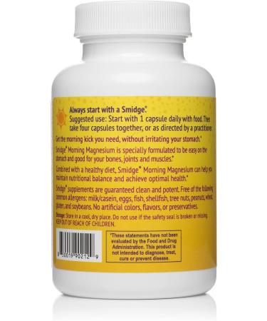 Smidge Morning Magnesium Capsules - 120 ct. Pure Supplement for Natural Energy Boost - Buy Online on GoSupps.com