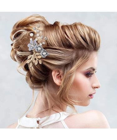 Rhinestone Wedding Hair Comb Set - Pearl Crystal Bride Accessories in Rose Gold - Grey - Set of 4 - Buy Online on GoSupps.com