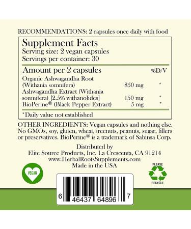 Herbal Roots Ashwagandha Capsules - Extra Strength Pure Ashwagandha & BioPerine - 60 Vegan Capsules - Made in USA - Buy Online on GoSupps.com
