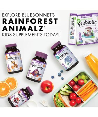 BlueBonnet Nutrition Rainforest Animalz Kids Probiotic 5 Billion CFU - Gut, Digestive & Immune Health - Non-GMO Free of Dairy, Gluten, Soy, Sugar, Artificial Flavor & Color - Unflavored, 30 Servings - Buy Online on GoSupps.com