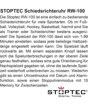 Stoptec RW-100 Referee Watch | 1-99 Minute Timer | Play Time Interruption | Clock & Alarm | 10 Memory Functions - Shop Internationally - Buy Online on GoSupps.com
